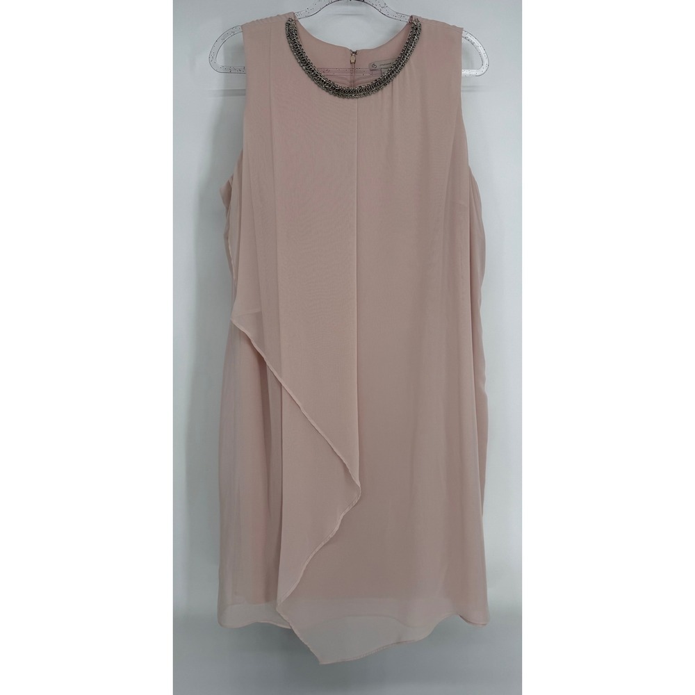 Catherines Women Blush Pink Embellished  Neck Layered Chiffon Shift Dress Sz 20
